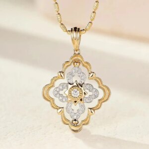 18K gold hollow diamonds pendant
