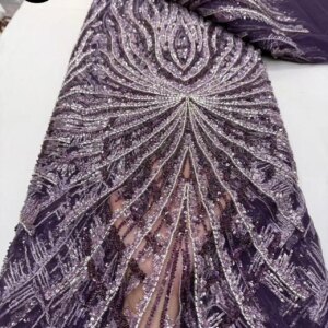 2025 Latest Nigerian 3D Beaded Lace Fabric Hand Beaded Lace Fabric Luxury French Embroidery Beads Lace Fabric For Dress 5 Yards