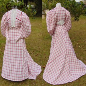Victorian plaid Pink Dress Ball Gown Medieval Renaissance Costume Bustle Victorian Fancy Dress