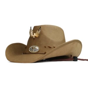 Sunshade warm gold decorative leather men’s and women’s large brimmed country cowboy hat top