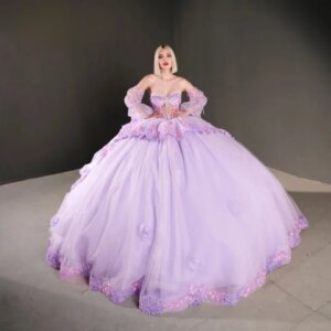 Customized Lavender Purple Off Shoulder Quinceanera Dress Lace applique 3D flower trailing vestidos de 15 Quinceanera