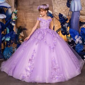 Princess Floral Fairy Flower Girl Dresses for Wedding Lilac Appliqued Girl’s Birthday Party Dress First Holy Communion Gowns