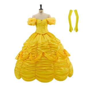 Princess Cosplay Costume Woman’s Yellow Dress Stage Performance Beast Princess Dress Halloween Party Belle Gown Dress