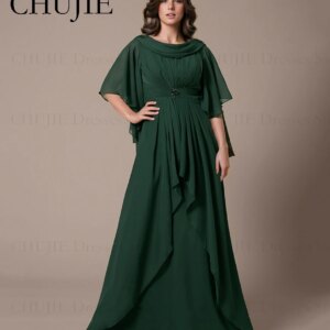 Chiffon Mother of The Bride Dresses For Wedding Crystal Beads Wedding Guest Dress Fuffle Sleeves A Line Formal Evening Gowns