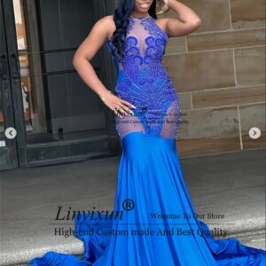 Royal Blue Mermaid Prom Dresses With Luxury Beaded Crystals Formal Party Evening Gowns Customized Black Girls robes de soirée