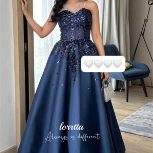 Lorrtta Dark Blue Glitter Decoration Eid Dress Evening Party Line A Elegant Long Dresses Woman vestidos de novia Customized