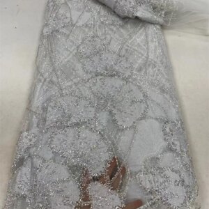 African Sequins Lace Fabric 2024 High Quality Lace Nigerian French Tulle Beaded Lace Fabrics For Sewing Wedding Party Dresses