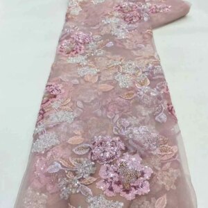 5 Yards Luxury African Sequins Groom Lace Fabric 2025 High Quality French Nigerian Beaded Lace Fabric For Sewing Dress Wedding