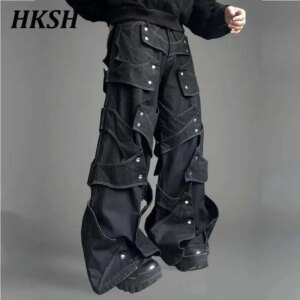 HKSH Spring New Men Tide Waste Land Deconstruction Silhouette Retro Denim Casual Pants Stylish Chic Women Techwear Jeans HK4038