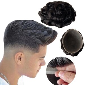 Mongolian Virgin Human Hair Systems Natural Color 32mm Wave Unit 8×10 Full Lace Toupee for European Men