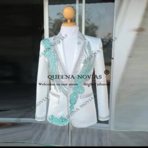 Exclusive Suits Men For Wedding Diamond Beaded Stones Prom Blazer Customized 2-Piece Man Formal Occasion Dresses Groom Tuxedo