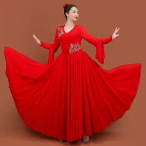Xinjiang Dance Dress Elegant Banquet Modern Long sleeved Light Luxury Annual Meeting Showcase Elegant Fashion Dress