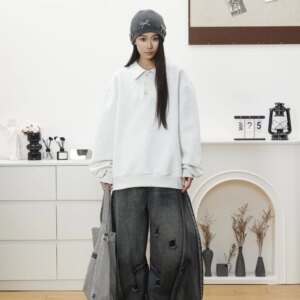 Special-Interest Design Washed Cut Deconstructed Machete Daddy Jeans American Retro Wide Leg Mop Trousers Men