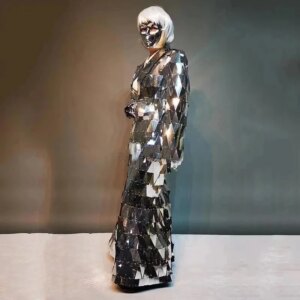 Sparkly Silver Mirror Paper Dress Performance Dress Robot Suit Party men mirror suit Show stage costume Gold