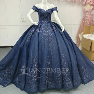 Navy Blue Quinceanera Dresses Off Shoulder Ball Gown Sweet 16 Dress Applique Lace Beading Tull Birthday Party Vestidos 15 De
