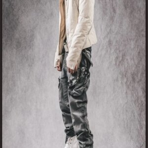 Niche Designer Brand Fashion Handsome Motorcycle Overalls Casual Pants Men and Women Distressed Dirty Wash