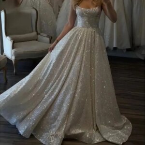 Customized Shinny Women Prom Dresses Scoop Sleeveless A Line Long Formal Evening Gown Wedding Party Dress فساتين حفلة موسيقية