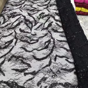 Black African Chantily Lace With BEADS French embroidery African Lace Fabric 5 Yards Nigerian Lace Fabrics For party Dress Sew