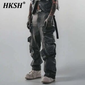HKSH Autumn Winter New Men’s Multi Pockets High Street Cargo Pants Waste Land Punk Fashion Techwear Gothic Dark Overalls HK2906