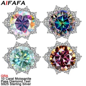 10 Carat Sparkling Moissanite Rings for Women S925 Silver 13 Color Moissanita Gemstone Fine Jewelry Pass Diamond Test GRA