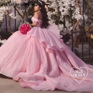 EVLAST Customized Pink Quinceanera Dress Shiny Applique Beading Crystals Tiered Corset Sweet 16 Mexico Vestidos De 15 Anos SQ433