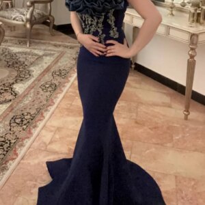 Mirror Dress Elegant Vintage Sexy Blue Mermaid Crystal Beads Ruffle Customized Formal Occasion Prom Dress Evening Party Gowns