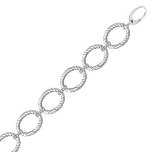 Sterling Silver Rhodium Finished Diamond Accented Cable Oval Bracelet .20cttw