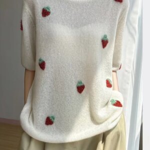 2025 Fashion Handmade Hook Flower Short Sleeve Sweater Mulberry Silk Cashmere Knitted Pullover Women Summer O-neck Elegant Tops