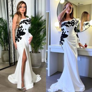 Customized Evening Jersey Draped Pleat Sequined Clubbing Mermaid One-shoulder Bespoke Occasion Gown Long Dresses Saudi Arabia