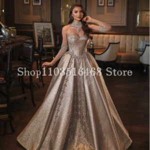 Sparkling Silver Middle East Evening Dresses Luxury Sheath Sequins Appliques Arabian Bridal Gowns Customised abti da sera