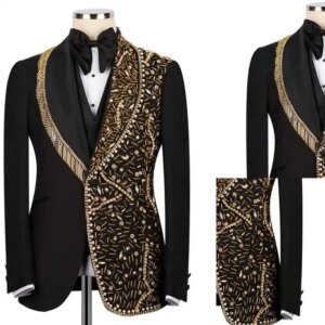 Luxury Wedding Tuxedos Beading Beaded Men Suits Shawl Lapel 2 Piece Set Jacket Vest Business Blazers Customized High Quality