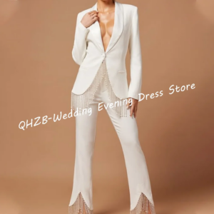 Classic Satin V-Neck Tassel Pearls Formal Evening Dresses Women Suit Pants Customized