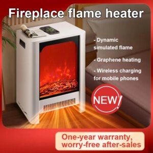 Electric Fireplace Heater Freestanding Fireplace Portable Heater with Thermostat Realistic Flame Bedside Electric Fireplace