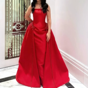 Customized Red A-Line Prom Dresses Floor-Length Strapless Sleeveless Evening Gown Simple Fashion Sequined Lace-Up Sexy Backless
