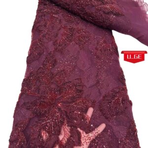 5Yards2025Latest Delicate Elegant Best Quality Luxurious Soft Mesh Lace With Lots Stones fabric For Party Evening Dress U_Ge5692