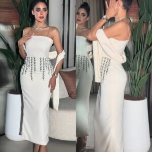 Little Daisy CustomizedBeading Sequined Rhinestone Straight Strapless Midi Dresses Bespoke Occasion Dresses