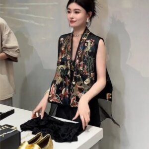 New Chinese vintage embroidery pattern design luxury sleeveless vest
