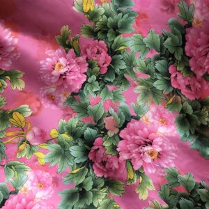 Heavy High Quality Real Silk Satin Fabric Foundation Green Leaf Peony Inkjet Cloth