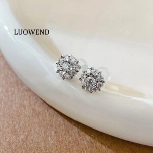 LUOWEND 100% 18K White Gold Earrings Women 0.55carat Real Natural Diamond Stud Earrings Classic Elegant Style Engagement Jewelry