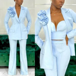 Vintage Women Pants Suits 2 Pcs Peak Lapel Blazer With Flower Decor Customized Wedding Guest Dress Party Prom Celebrity Outfit