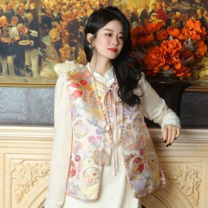 New Chinese vest brocade jacquard improved coat daily casual women