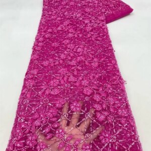 African Nigerian Tulle Lace Fabric Sequins Sewing Handmade Beads Lace Embroidery Dresses High Quality 2025 5 Yards Dress Q381-1