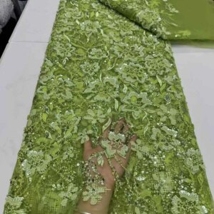 African Beaded Sequin Lace Fabric French Nigerian Embroidered Floral Net Tulle Lace Fabric Wedding Party Dress 5 Yards Sewing