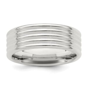 Sterling Silver Rhodiumplated 7mm Polished Fancy Band Size 10