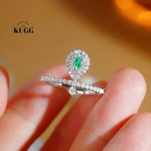 KUGG 100% 18K White Gold Rings Real Natural Green Diamond Engagement Ring for Women Fashion INS Style High Wedding Jewelry