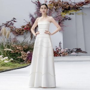 L407 Off The Shoulder White Satin Beaded A-line  فساتين السهرة vestidos de fiesta  فساتين سهره evening dresses