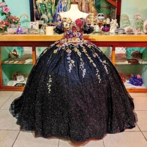 Black Shiny Sweetheart Quinceanera Dresses Off Shoulder Sequined Applique Lace Chapel Train Corset Prom vestido de debutante 15