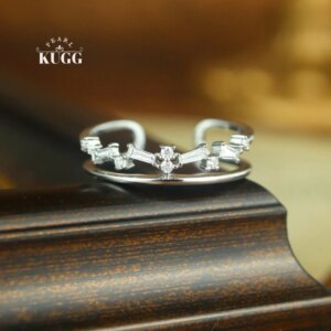KUGG 100% 18K White Gold Rings 0.28carat Real Natural Diamond Engagement Ring for Women Fashion INS Style High Wedding Jewelry