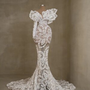Gorgeous Pearls Lace Mermaid Wedding Dress 3D Flowers Appliques Dubai Woman Formal Party Gowns Customized Celebrity Vestidos