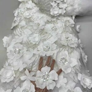 White African Beads Lace Fabric 2025 High Quality Lace Nigerian Sequins Lace Fabric French Laces Fabrics For Party Dress Sewing